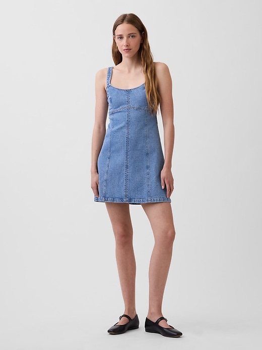 Image number 1 showing, Denim Paneled Mini Dress