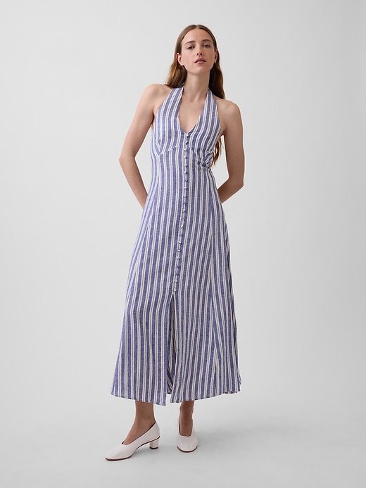 Image number 5 showing, Linen-Blend Halter Maxi Dress