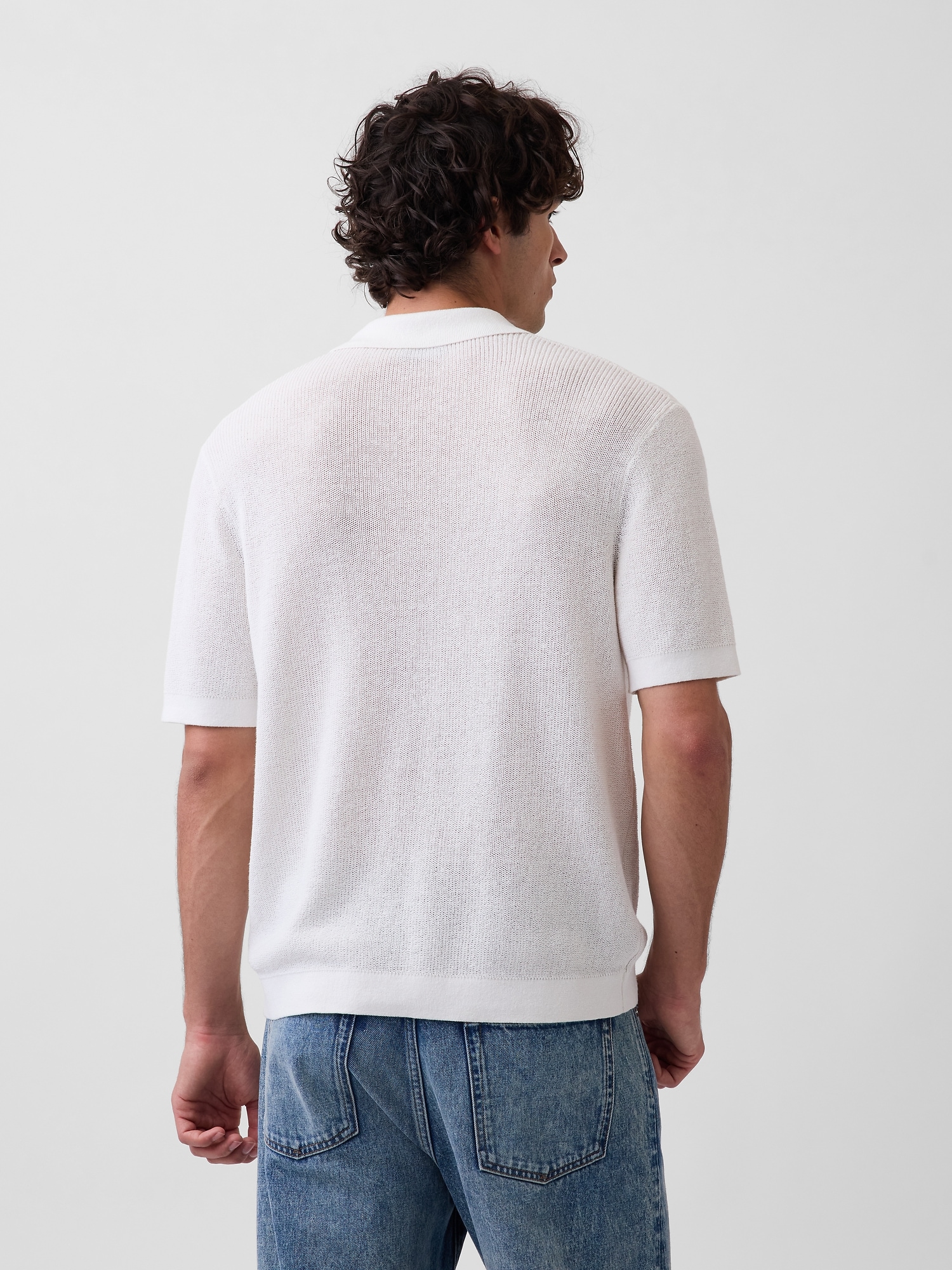 Linen-Blend Camp Polo Shirt Sweater
