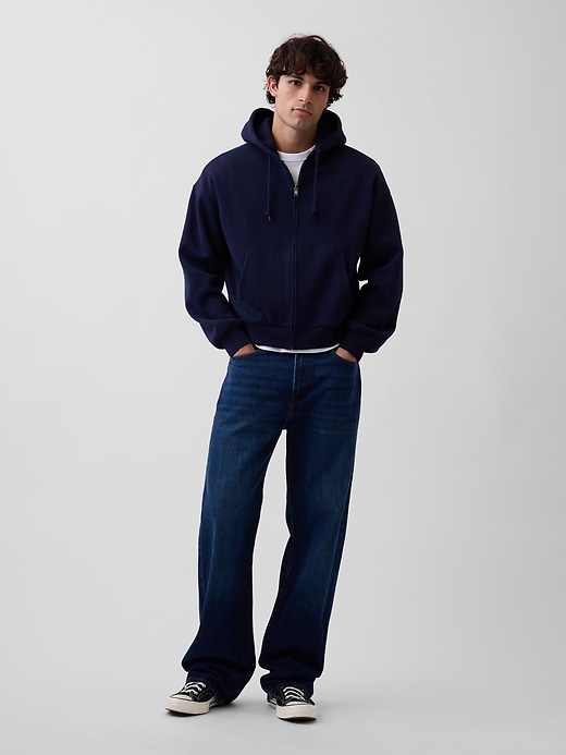 L'image numéro 2 présente Chandail à capuchon avec glissière coupe surdimensionnée et courte VintageDoux