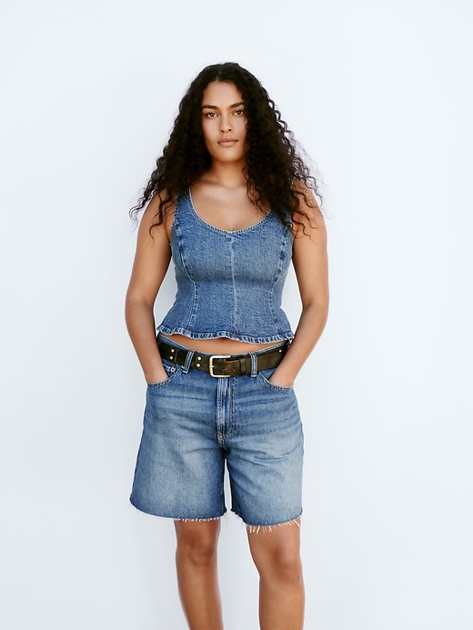 Image number 7 showing, 8" Mid Rise Loose Denim Bermuda Shorts