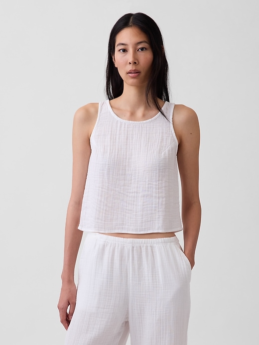 Image number 1 showing, Cotton Gauze Racer Shell Tank Top