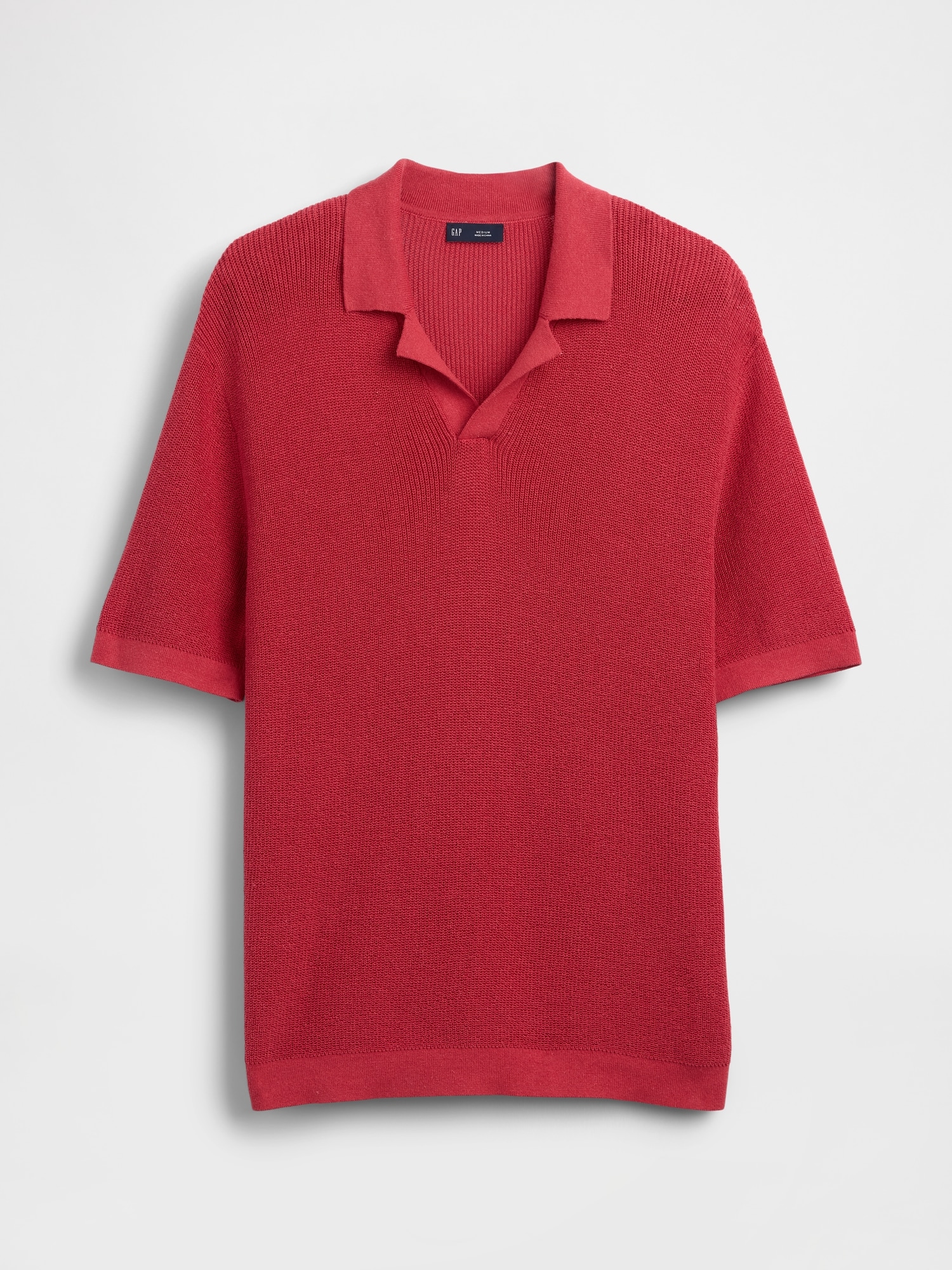 Linen-Blend Camp Polo Shirt Sweater Shirt