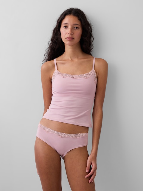Organic Stretch Cotton Lace-Trim Shelf-Bra Cami
