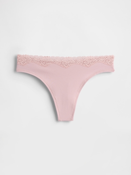 Image number 4 showing, Organic Stretch Cotton Lace-Trim Thong