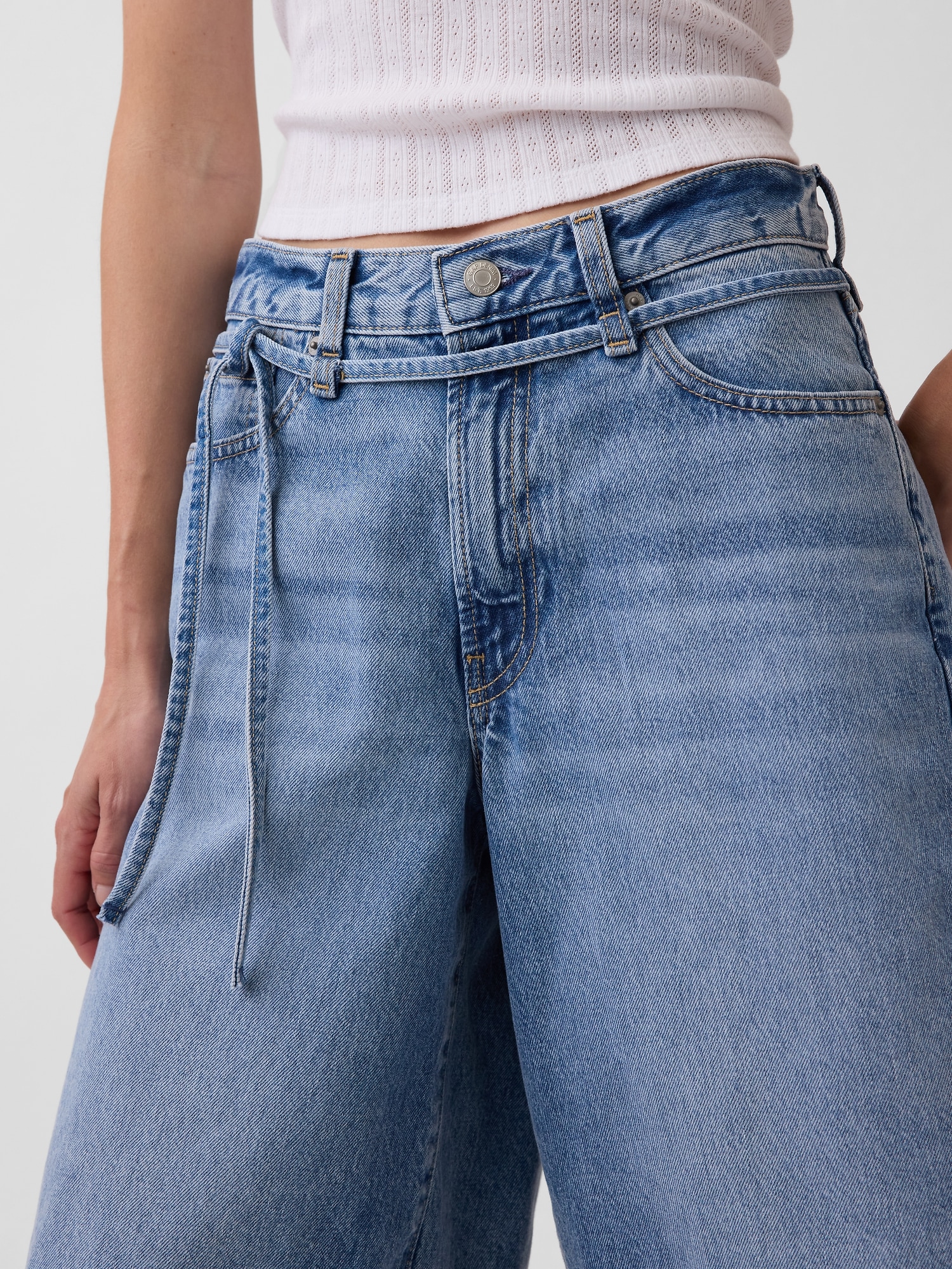 11" Mid Rise Micro Belt Longline Denim Shorts