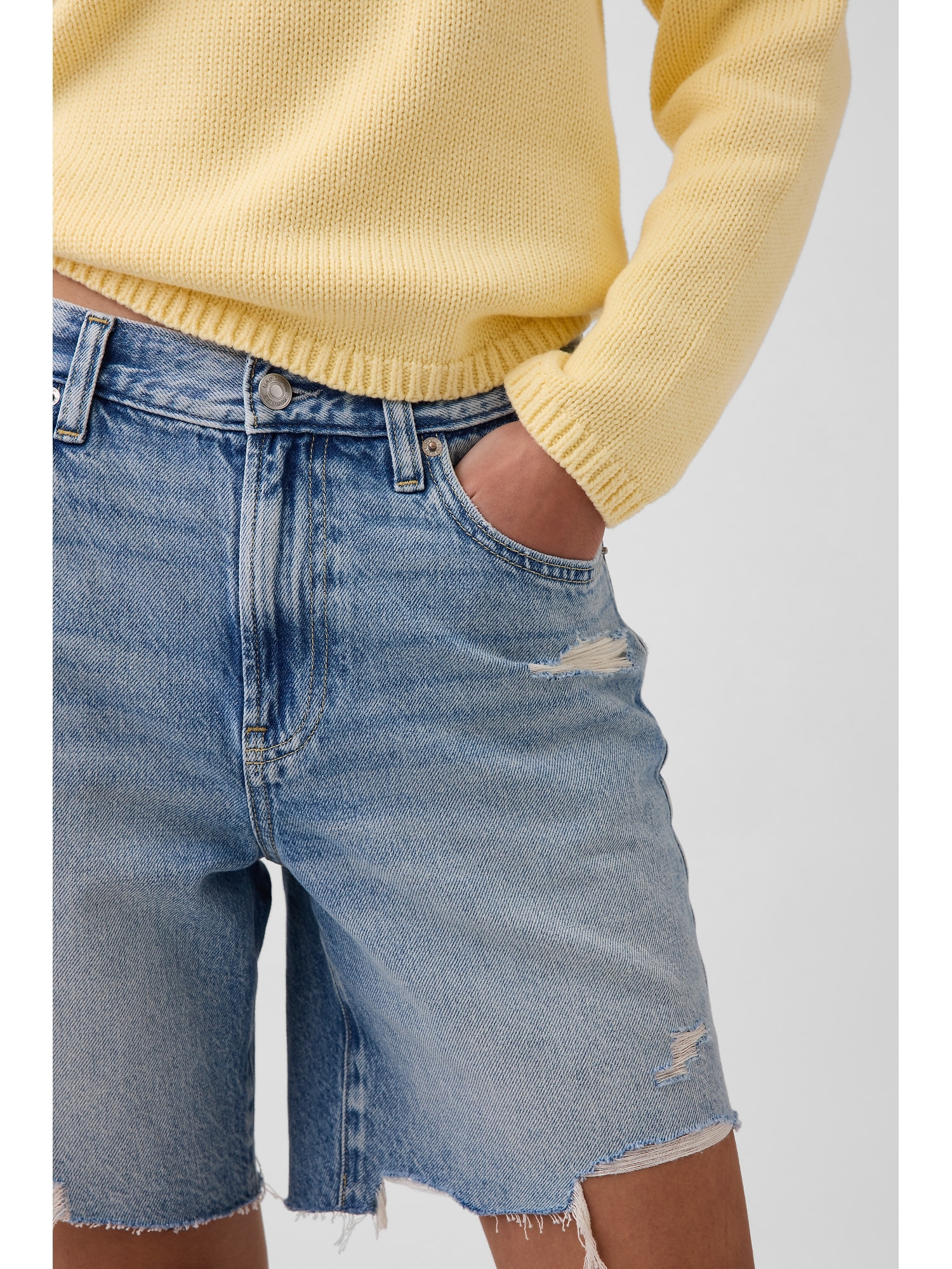 8" Mid Rise Loose Denim Bermuda Shorts