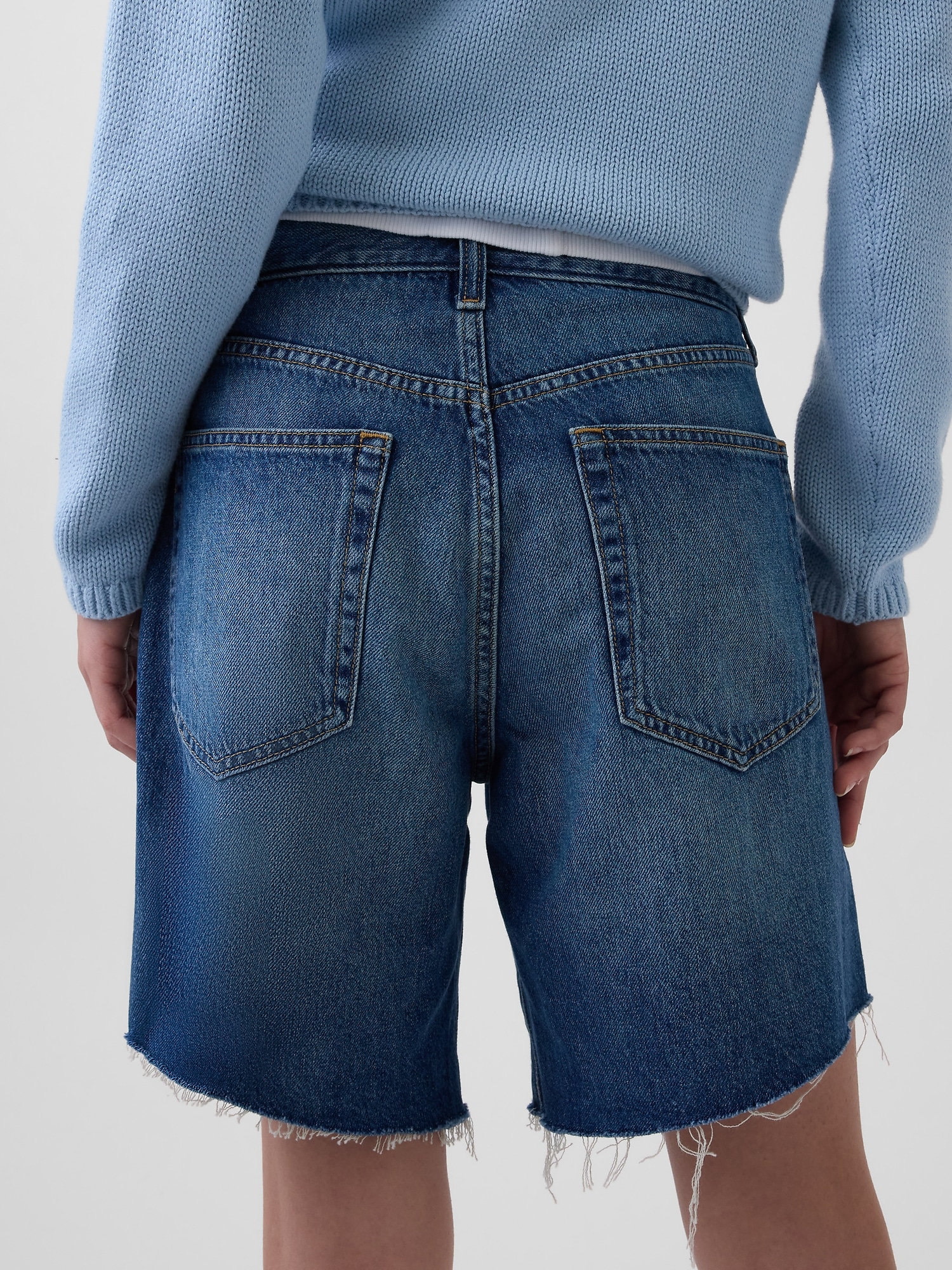 Mid Rise Loose Denim Bermuda Shorts