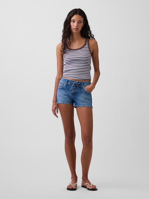 Image number 1 showing, 3" Low Rise Lace-Up Denim Shorts