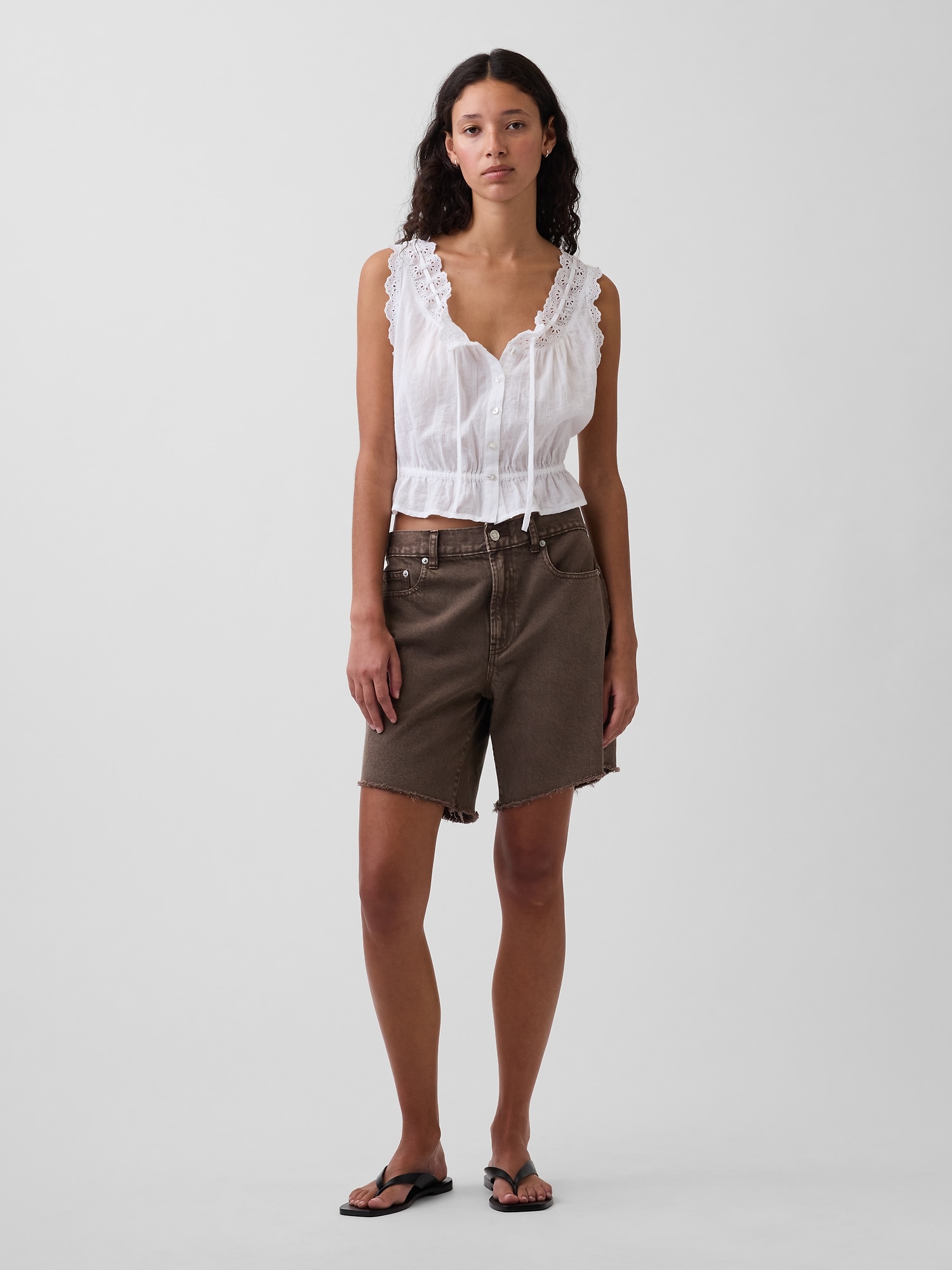 8" Mid Rise Loose Denim Bermuda Shorts