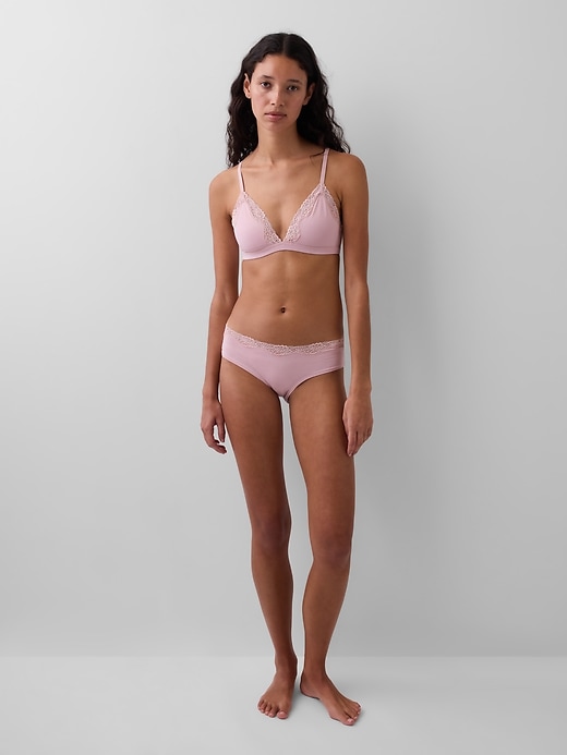 Image number 4 showing, Organic Stretch Cotton Lace-Trim Triangle Bra