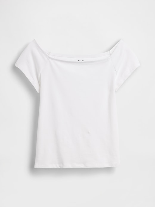 L'image numéro 5 présente T-shirt court moulant à épaules dénudées en jersey