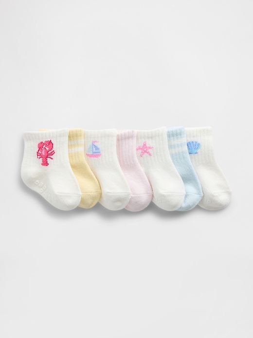Image number 1 showing, Toddler Beachy Quarter Crew Socks (7-Pack)