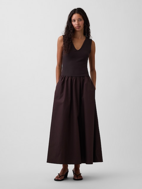 Mixed Media Drop-Waist Maxi Dress