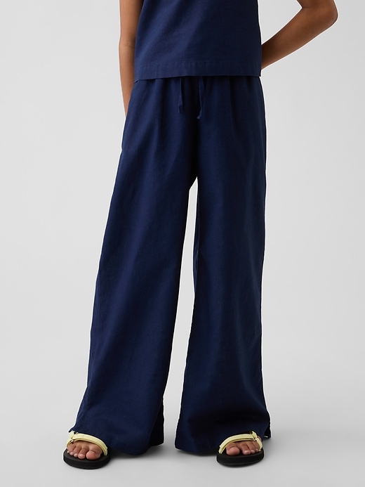 L'image numéro 3 présente Pantalon confort jambe large en lin et coton pour Enfant