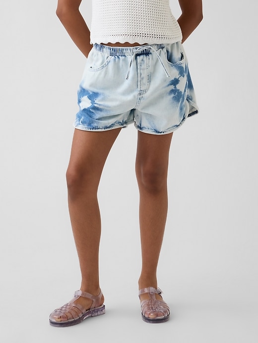 L'image numéro 3 présente Short confort en denim teint par nœuds à taille haute pour Enfant