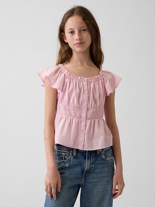 Image number 1 showing, Kids Flutter-Sleeve Button-Front Top