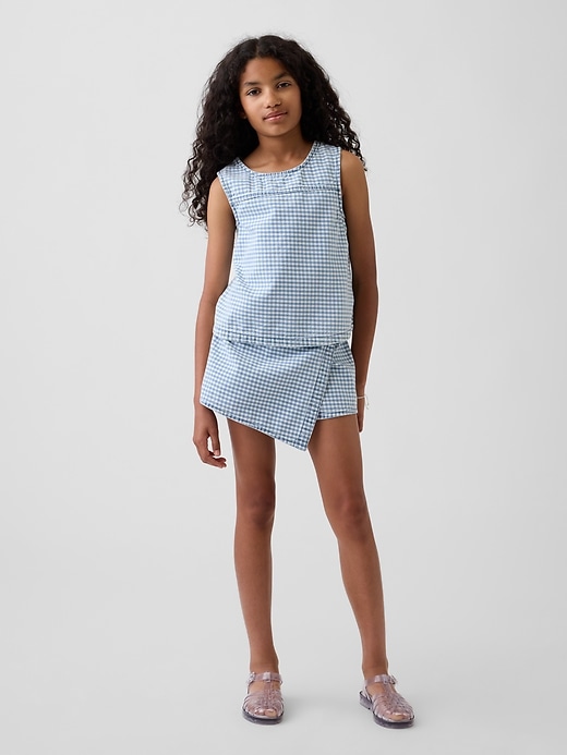 Image number 1 showing, Kids Gingham Denim Wrap-Front Mini Skort