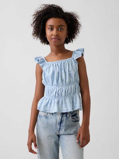 Kids Flutter-Sleeve Smocked Peplum Top