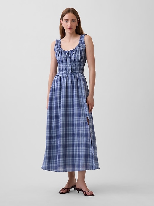Image number 1 showing, Plaid Voile Smocked Waist Maxi Dress