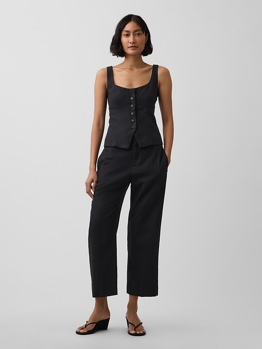 Image number 1 showing, Linen-Blend Relaxed Straight Ankle Pants