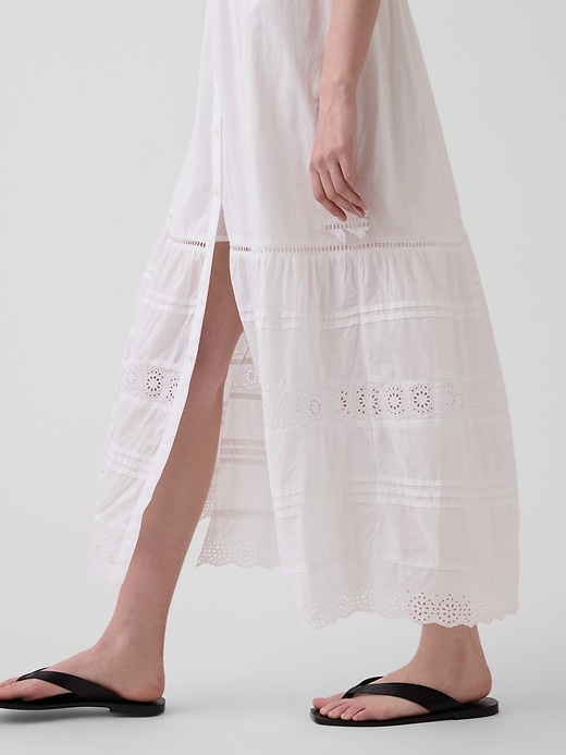 Image number 4 showing, Lace-Trim Tiered Midi Shirtdress