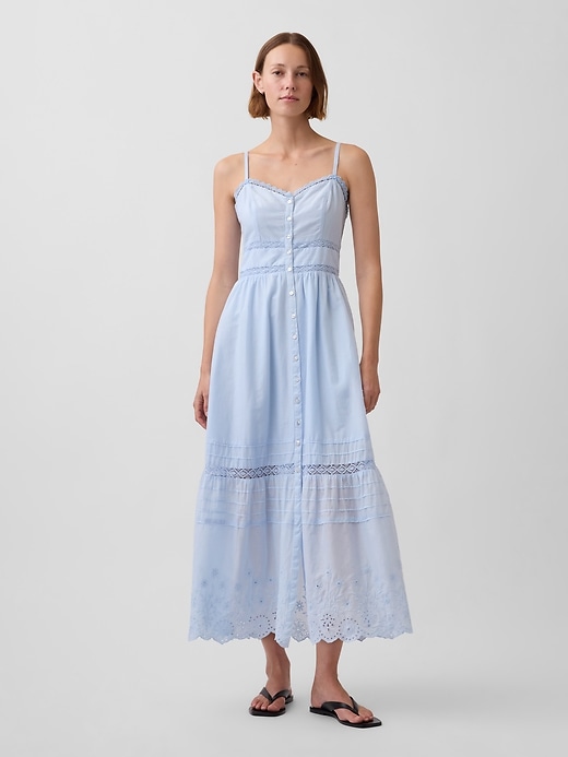 Image number 1 showing, Lace-Trim Button-Front Maxi Dress