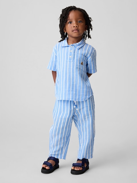 PANTALON COUPE BARIL À TAILLE EXTENSIBLE EN GAZE DE COTON POUR BÉBÉ ET TOUT-PETIT
