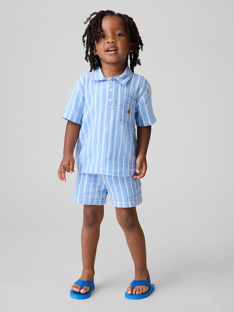 SHORT EN GAZE DE COTON À EFFET FROISSÉ À TAILLE EXTENSIBLE POUR BÉBÉ ET TOUT-PETIT