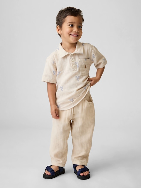 PANTALON COUPE BARIL À TAILLE EXTENSIBLE EN GAZE DE COTON POUR BÉBÉ ET TOUT-PETIT