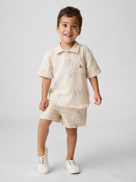 SHORT EN GAZE DE COTON À EFFET FROISSÉ À TAILLE EXTENSIBLE POUR BÉBÉ ET TOUT-PETIT