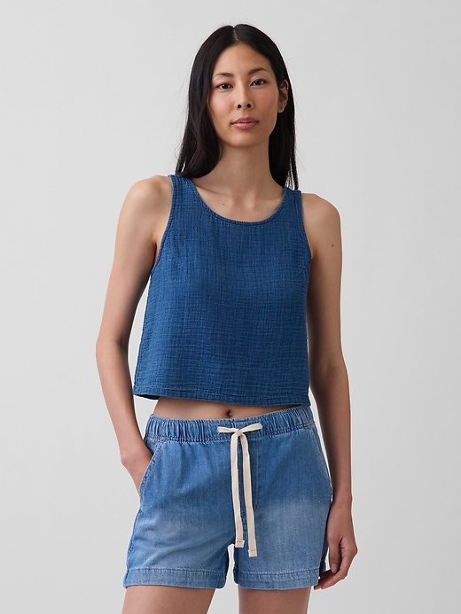 Image number 1 showing, Cotton Gauze Denim Shell Tank Top