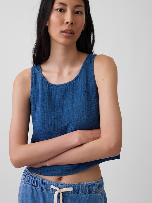 Image number 4 showing, Cotton Gauze Denim Shell Tank Top