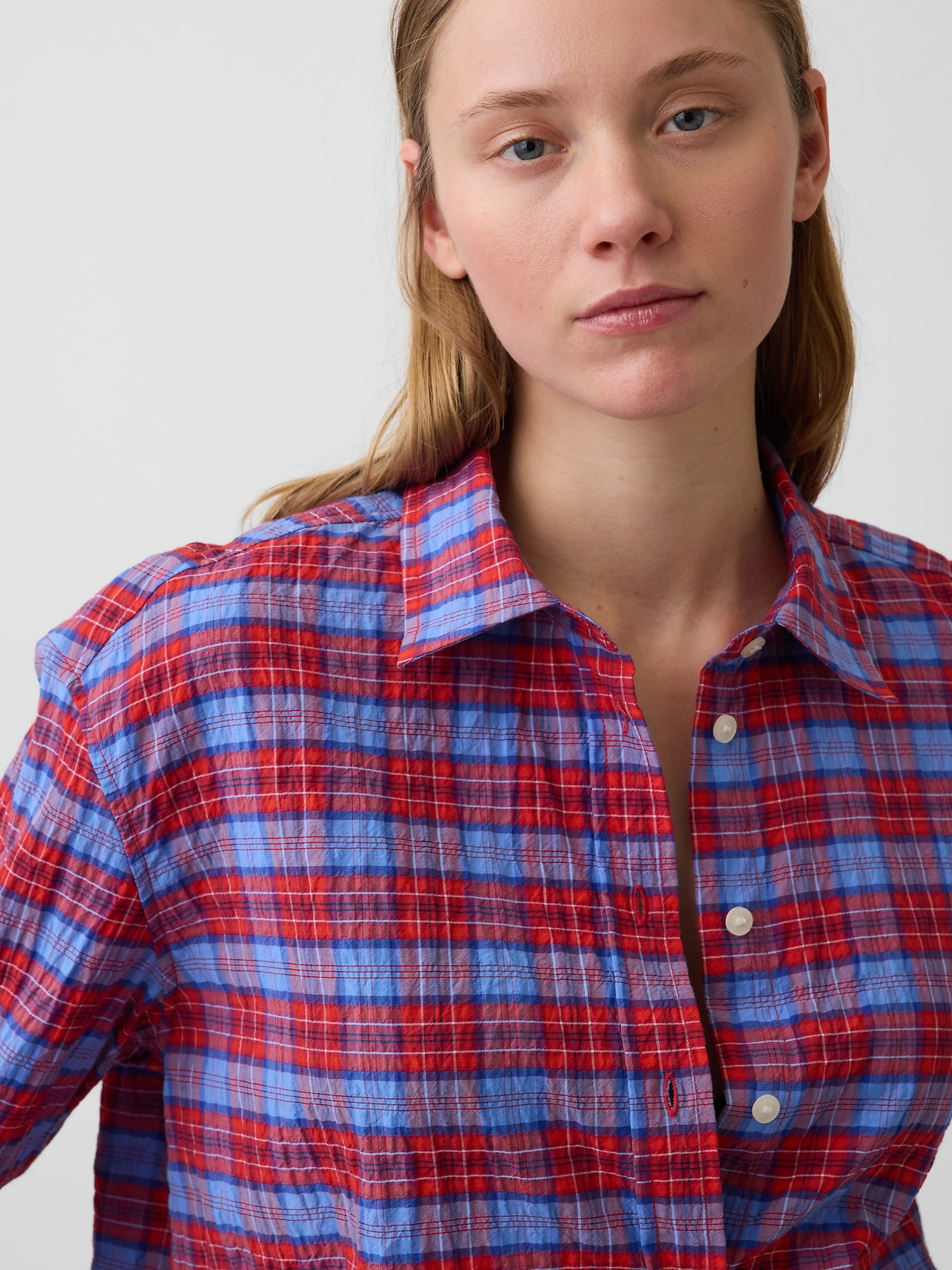 Seersucker Plaid Oversized Shirt