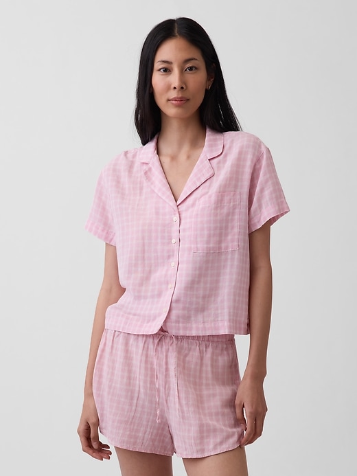 L'image numéro 1 présente Chemisier de pyjama surdimensionné en gaze froissée