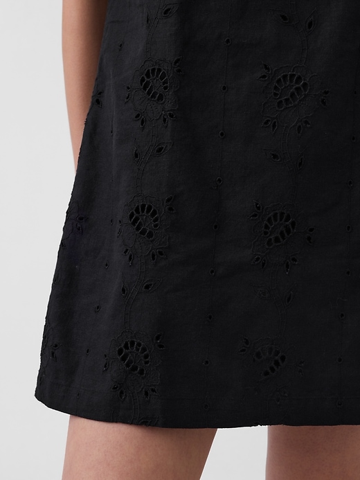 Image number 6 showing, Linen-Blend Embroidered Mini Shift Dress
