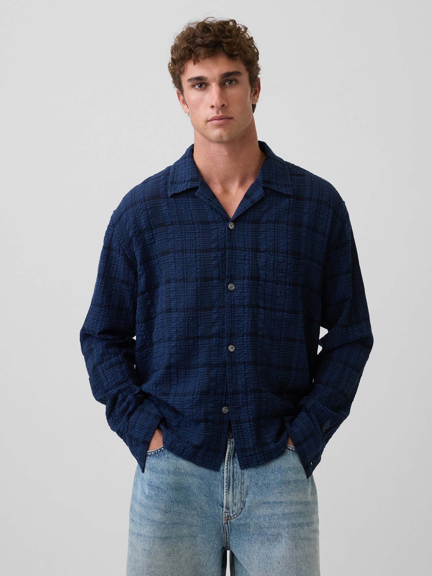 Relaxed Straight-Hem Seersucker Shirt