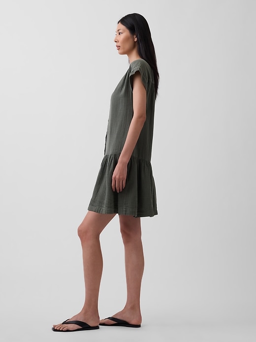Image number 3 showing, Cotton Gauze V-Neck Tunic Dress