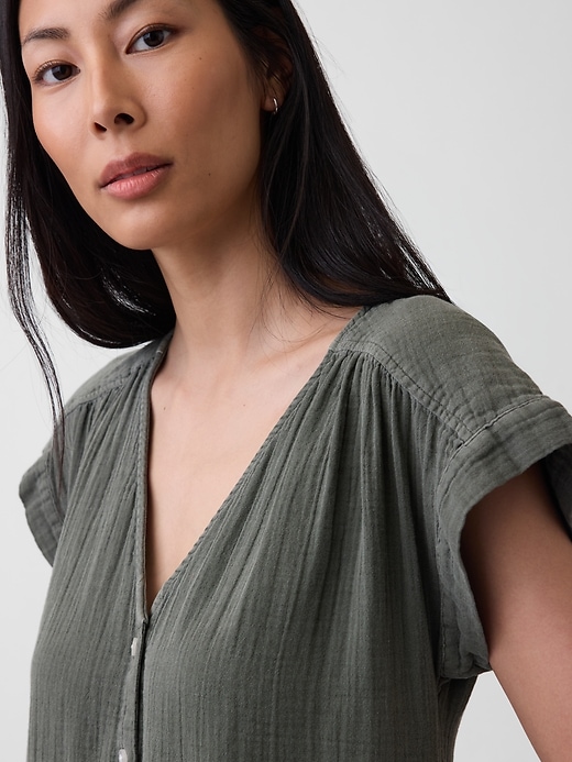Image number 4 showing, Cotton Gauze V-Neck Tunic Dress
