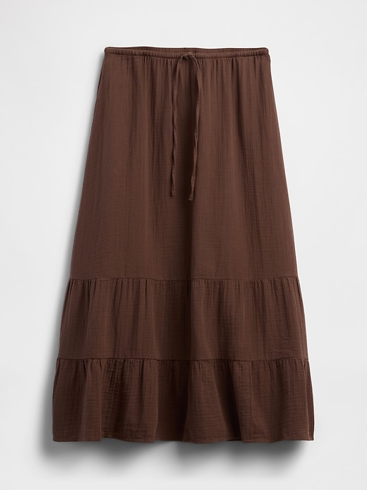 L'image numéro 5 présente Jupe longue étagée confort en gaze de coton