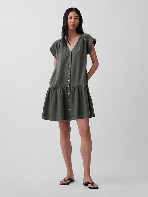 Image number 1 showing, Cotton Gauze V-Neck Tunic Dress