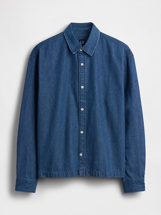 L'image numéro 5 présente Chemise décontractée en denim à ourlet droit