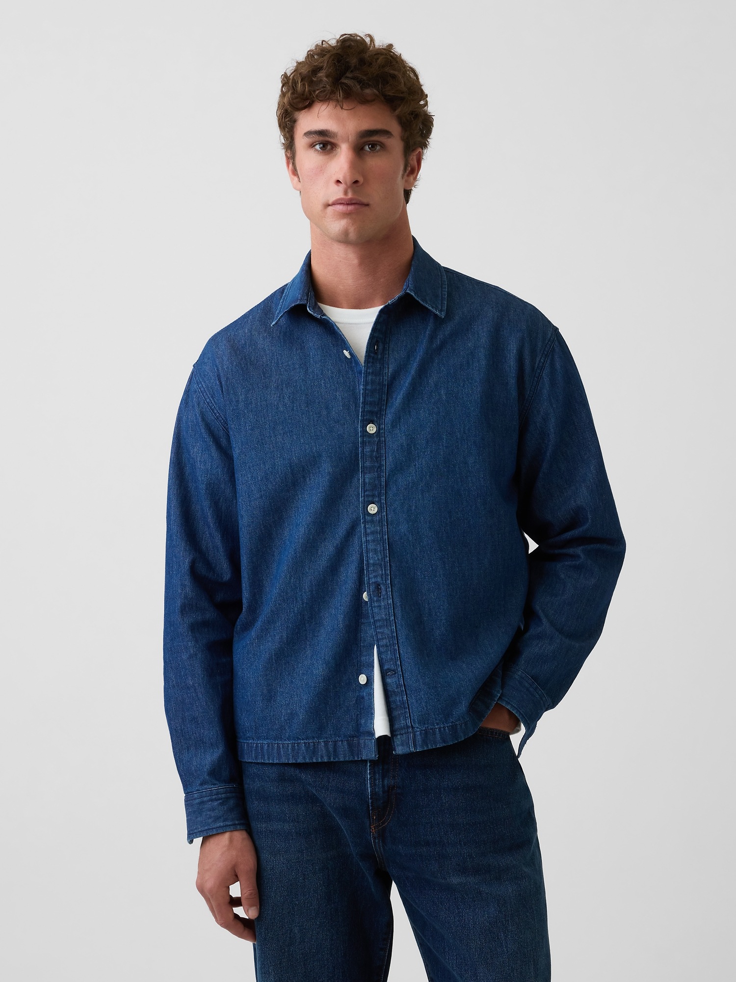 Denim Relaxed Straight-Hem Shirt