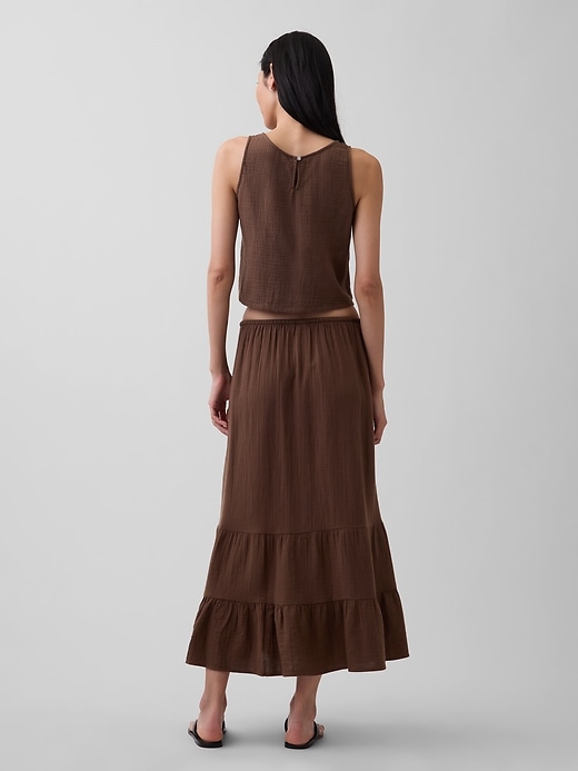 L'image numéro 2 présente Jupe longue étagée confort en gaze de coton