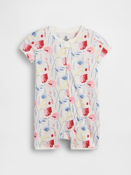 L'image numéro 1 présente Une-pièce short court en coton biologique Premiers essentiels pour Bébé