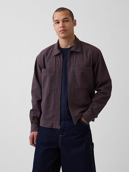 Image number 1 showing, Textured Gingham Zip Shirt Jacket