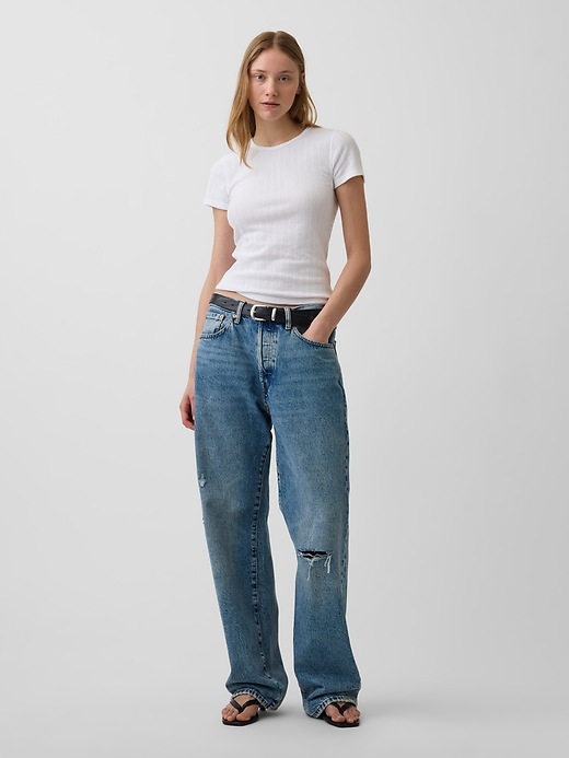 L'image numéro 2 présente T-shirt ras du cou en tricot pointelle