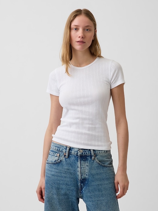 L'image numéro 1 présente T-shirt ras du cou en tricot pointelle