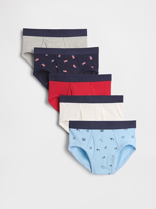 L'image numéro 1 présente Sous-vêtement bleu, blanc et rouge en coton biologique extensible pour Enfant (paquet de 5)