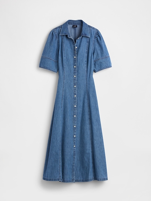 L'image numéro 5 présente Robe chemisier mi-longue en denim à manches cylindriques
